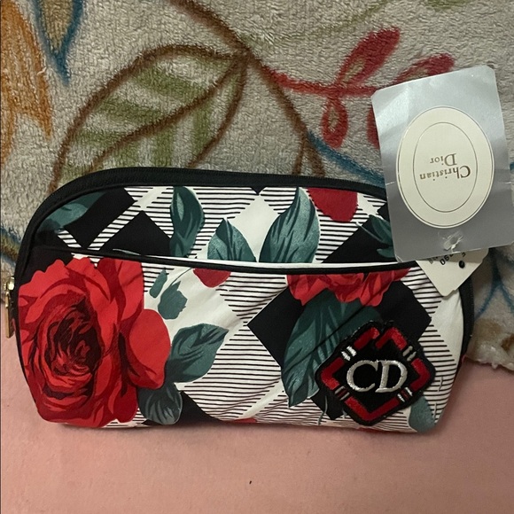 Vintage Dior Red and Black Floral Cosmetic Bag - Picture 1 of 17